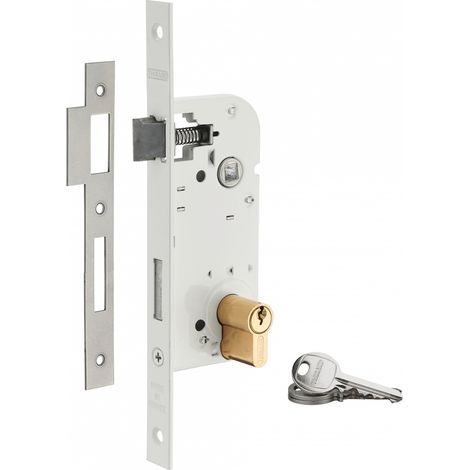 Thirard – Serrure encastrable à cylindre 30x30mm – Axe 40mm – 3 clés – Mécanisme réversible – Finition époxy blanc – Pour portes d'entrée (1/5)