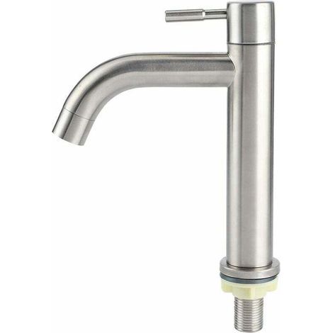 Rubinetto per acqua fredda a foro singolo in acciaio inox spazzolato G1/2 con cassetta di scarico di grandi dimensioni (1/4)