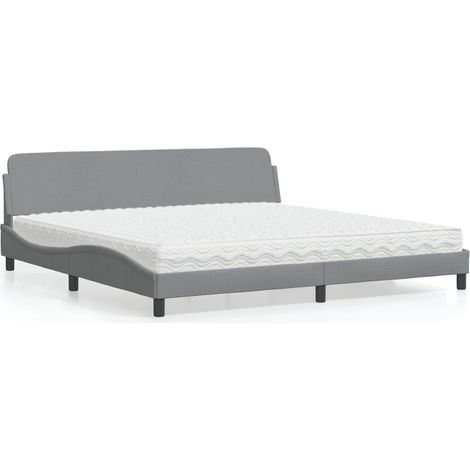 vidaXL Lit avec matelas Dover gris clair 200x200 cm tissu (1/5)