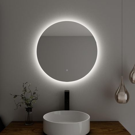 Miroir de Salle de Bain Rond Diametre 60cm LED 23W Retroeclaire Tactile avec Antibuee Lumiere 3 Couleurs 3500K/4000K/6000K Miroir avec Eclairage (1/5)