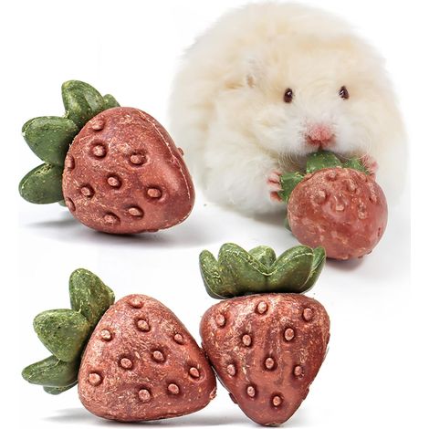 Jouets en forme de fraise pour hamsters, jouets à mâcher naturels pour cochons d'Inde (pour le nettoyage des dents), jouets d'enrichissement pour hamsters, gerbilles, chinchillas et rats. (1/5)
