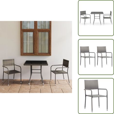Sillas de jardín - vidaXL Set comedor jardín 3 pzas ratán sintético gris antracita y gris - Ratán sintético