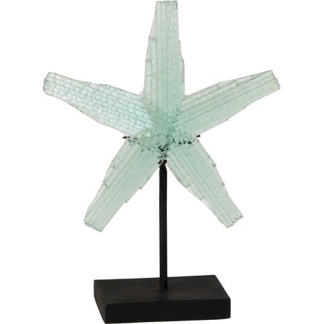 Étoile de mer décorative sur pied en verre transparent bleu - Bleu transparent sur pied noir (1/2)