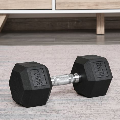 Barre d'haltère hexagonale 12,5 kg, poignée striée antidérapante, noir, pour musculation et entraînement à domicile (1/5)