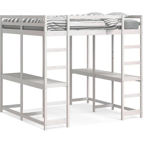 Maison Exclusive - Letto Soppalco Scrivania e Scala Bianco 160x200cm Massello Pino