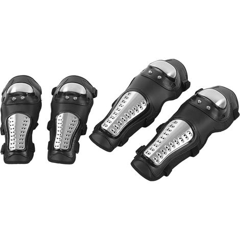 Protège-genoux et coudières moto noir argenté, équipement de protection pour cross, quad, VTT (1/5)