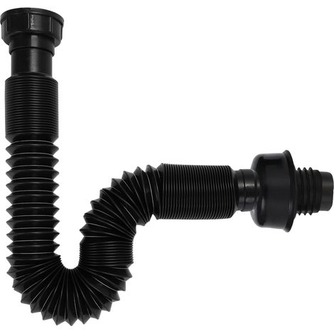 Siphon Lavabo, Siphon Evier, Tuyau d'Évacuation 350-880 mm, Syphon Lavabo Salle de Bain, G1 1/4" x 31.5mm, Tuyau de Vidange Flexible, Evacuation Evier, Noir (1/5)
