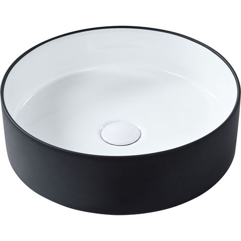 Lavabo en Céramique 40 cm Brillant Salle de Bain Blanc et Noir Tebar (1/5)