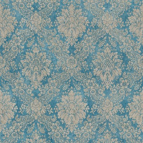 BRICOFLOR Papier peint bleu turquoise | Papier peint baroque vintage | Papier peint turquoise pailleté | Papier peint salle de bain & chambre - 10,05 x 0,53 m (1/5)