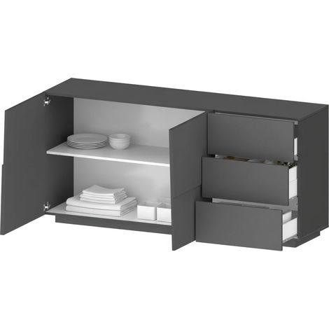 Dmora - Credenza Avelignese, Buffet da soggiorno, Madia da salotto con 2 ante e 3 cassetti, 180x44h86 cm, Antracite