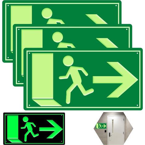 Panneau de sortie de secours lumineux, 3 pièces Panneau de sortie de secours, Panneau d'issue de secours lumineux 300x150mm, Panneau d'issue de secours pour panneau d'information(gauche) (1/5)