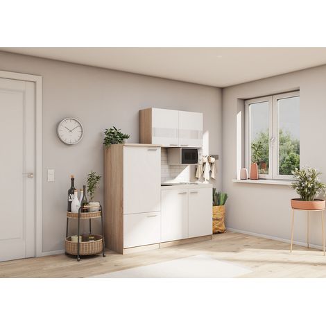 Küche Miniküche Single Eiche Weiß Kühlschrank Luis 160 cm Respekta (1/5)
