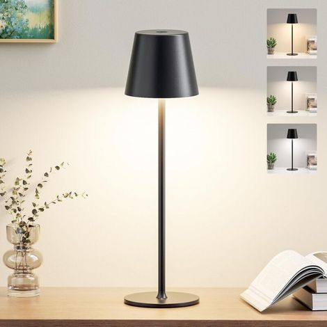 Lampe de Table Sans Fil Avec 3 Température de Couleur, Intensité Variable, Lampe de Chevet Tactile LED Rechargeable pour Chambre Salon Camping Jardin Café Extérieur(Noir) (1/5)