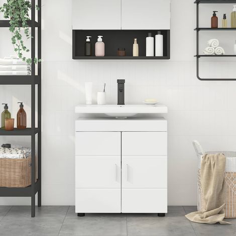 Meuble de salle de bain avec rangement en bois d’ingénierie blanc 60 x 34 x 63 cm - PANGIVO (1/5)