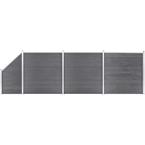 Set de valla 3 cuadradas + 1 oblicua WPC gris 619x186 cm