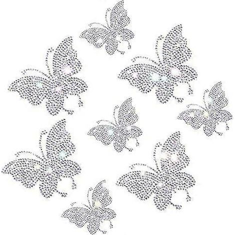 Lot de 8 autocollants papillons en cristal pour voiture, décorations scintillantes à paillettes, accessoires étincelants pour vitres, ordinateurs portables, bagages et téléphones (blanc) (1/5)