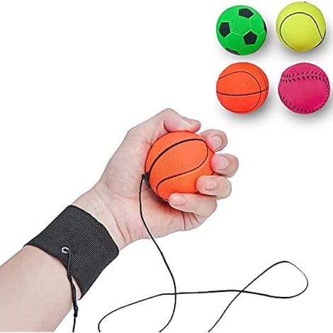 Balle De Rebond - 2,36 Pouces - Avec Bracelet En Velcro Et Corde Élastique - Pour Exercice Du Poignet Ou Jeu - Lot De 4 8 Ou 16 (1/3)