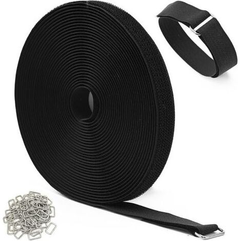 Bande de 10 m avec 50 boucles en métal, bandes de 2 cm d'épaisseur, bande solide, longueur de coupe libre, sangle pour l'extérieur, refermable, noir (1/4)