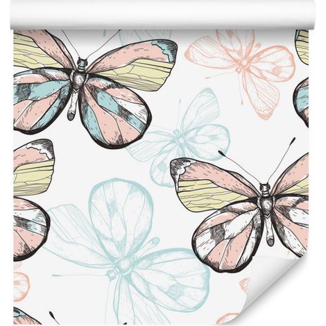 Papel pintado con mariposas de colores para salón y dormitorio, 50x1000 cm. (1/5)