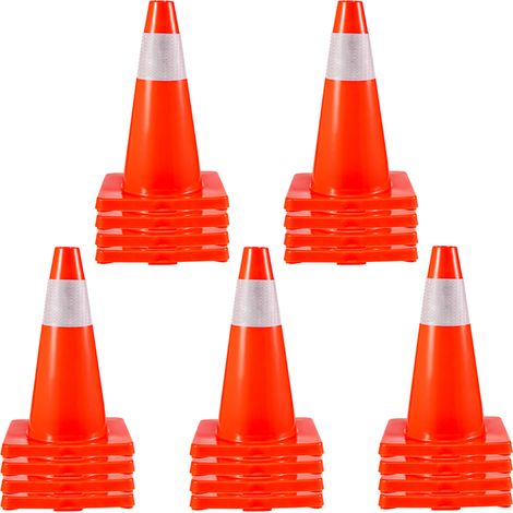 VEVOR Coni Traffico Stradali di Sicurezza, Base in PVC, Confezione da 20 Coni Traffico da 18" con Base in PVC, Coni Traffico Arancione con Collari Riflettenti, per Parcheggio Traffico
