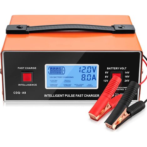 Chargeur de batterie de voiture, 6 V/8 V/12 V/16 V/24 V, intelligent, universel, entièrement automatique, avec écran, chargeur d'entretien 0-10 A, pour batteries gel, AGM, STD/plomb-acide (1/5)