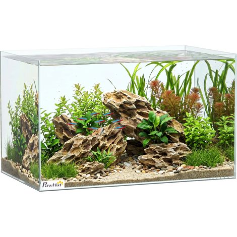 Aquarium - PawHut - 43L, avec tapis de protection, pour poissons crevettes tortues - verre trempé - 50x30x30cm - transparent (1/5)