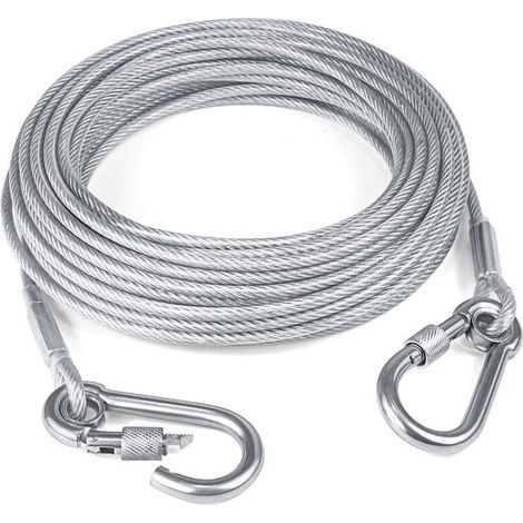 15 m langes Hundeleinekabel – 5 mm Edelstahl – Rostbeständig – Sicherheitskarabinerhaken zur Befestigung (1/5)