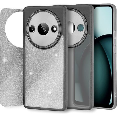 Custodia per Xiaomi Redmi A3, glitter polvere, nera (1/4)