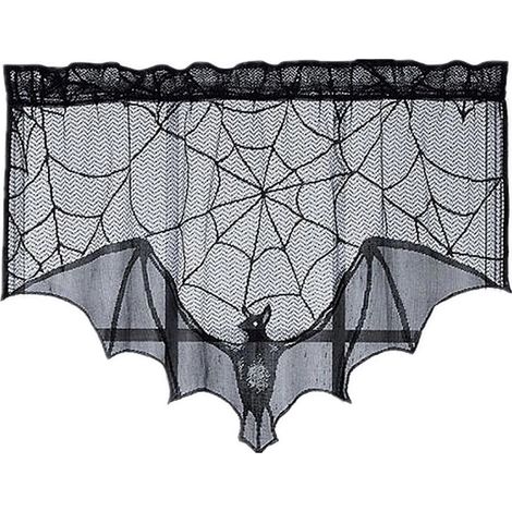 Décorations d'Halloween : nappe, chemin de table, écharpe de cheminée en dentelle noire, abat-jour, torchon, tissu décoratif pour fête. (1/4)
