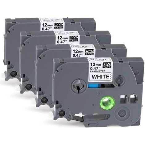 4 x Ruban Etiqueteuse Cassette Ruban pour étiqueteuse Noir sur Blanc 12mm x 8m,Compatible Brother P-Touch étiqueteuses PT-E100 PT-E200 D200 D210 H100 P300BT 1010 1090 110CH 1230PC (1/4)
