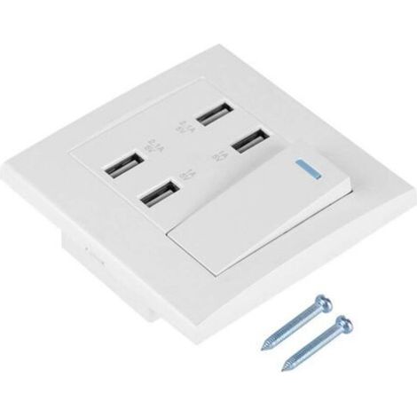 Prise murale USB 4 ports 5V 2.1A avec interrupteur Protection contre surtensions Matériau PC ignifuge Pour appareils électroniques - 4100mA