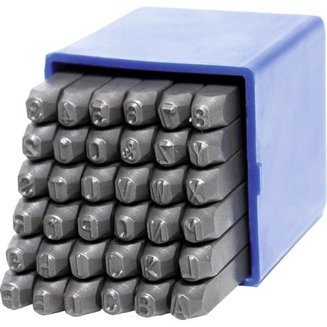 Dema – Chiffres et lettres à frapper 4 mm – Set de 36 pièces pour tous métaux – Boîte PVC pratique – Hauteur 4 mm, largeur 2 mm