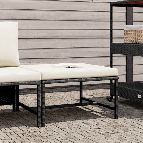 vidaXL Sectional Footrest with Cushion Black Poly Rattan