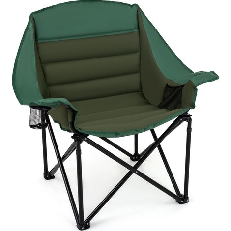 Chaise de Camping Pliante, Fauteuil avec Cadre Métallique en X, Assise Rembourrée Confortable, Porte-gobelet & Poche en Maille, Charge 230 kg, Vert (1/5)
