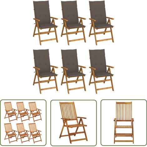 The Living Store Klappbare Gartenstühle 6 Stk. mit Auflagen Massivholz Akazie - Holz Gartenstuhl - Gartenmöbeln - Outdoor Möbel - Balkonmöbel - Esszimmerstuhl (1/5)