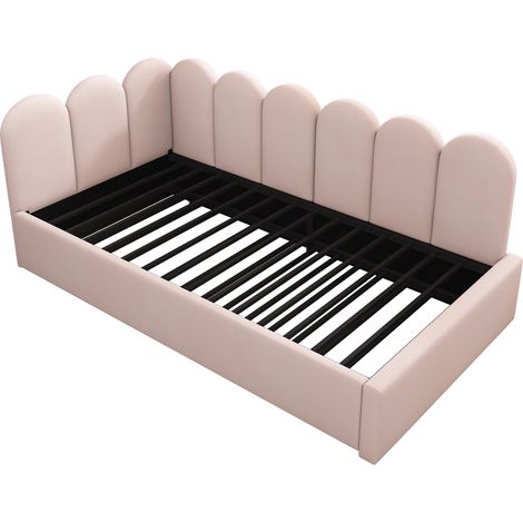 Divano letto estraibile 90x200 cm in velluto rosa, con rete a doghe (1/5)