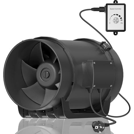 extracteur d'air 200mm Ventilateur d'extraction avec Minuteur et Contrôleur Intelligent ventilateur silencieux de conduit pour bain, évents, serres, tentes,hydroponie (1/5)