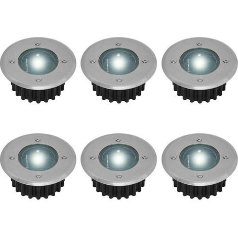 6 spots LED solaires encastrables au sol, ronds 85 mm, acier inoxydable, résistants au piétement, pour jardin et terrasse