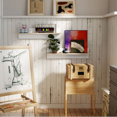Set di 2 mensole da parete 80x16,5x20 cm in legno bianco salvaspazio - MEUBLIV (1/5)