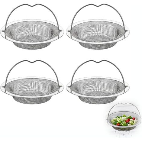 4 x Kitchen Sink Strainers with Handle, Stainless Steel Sink Filter, Anti Clogging for Shower Kitchen Sink Sink, Reusable (11 x 2 x 6.5 cm) (1/5)