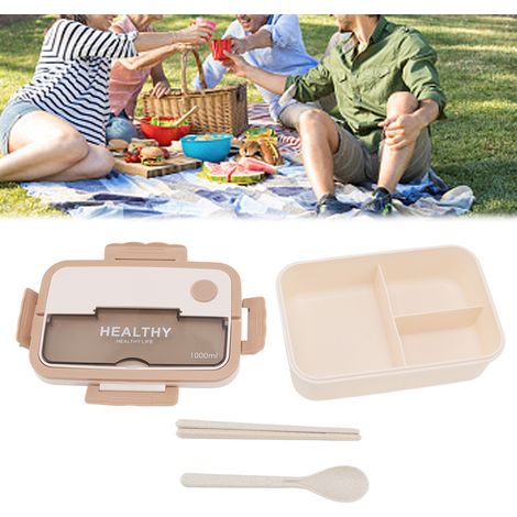 Boîte à lunch/boîte bento en plastique compartimentée pour étudiants et adultes, compatible micro-ondes, portable, blanc cassé. (1/5)