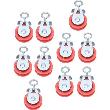 Lot de 10 poulies fixes en métal de taille moyenne pour ligne d'eau, destinées aux élevages de volailles et poulaillers. (1/5)