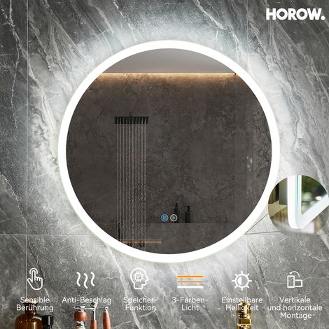 LED Badspiegel Rund Beleuchtet, Runder Spiegel mit Beleuchtung, Led Spiegel Rund 60cm - Badezimmerspiegel Anti-Beschlag mit 3 Lichtfarben einstellbare - IP44 Smart Wandspiegel mit Touch-Schalter (1/5)