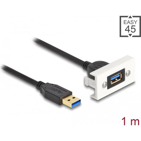 Delock MÃ³dulo Easy 45 SuperSpeed USB (USB 3.2 Gen 1) USB Tipo-A hembra a USB Tipo-A macho con cable corto, 22,5 x 45 mm