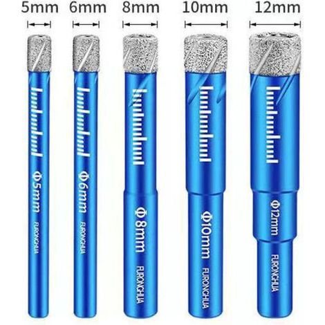 Foret diamanté brasé foret pour carrelage sec, foret pour carrelage pour granit marbre verre béton matériau dur, perforateur multifonctionnel ouvre-trou sec(lot de 5, 5/6/8/10/12 mm)