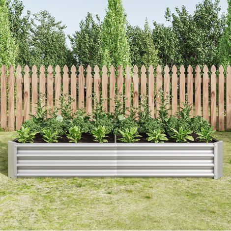 Hochbeet 180x91x30 cm silber aus Metall mit offener Basis und verzinkter Oberfläche (1/5)