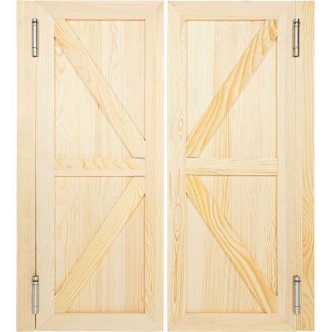 Porte Battante en Bois 2 Panneaux – Porte de Séparation Pivotante 180° pour Couloir, Cuisine, Salle de Bains, Café, Bureau – Bois Massif, Fermeture Automatique, 90 × 40 cm, Couleur Bois Brut (1/5)