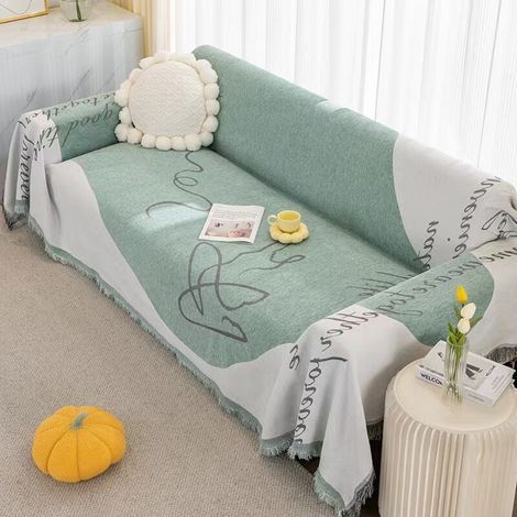 Sofa Cover - Extra Large Plaid (180 x 130 cm) Cotton - Blanket for Sofa, Double and Single Bed - Green (1/5)
