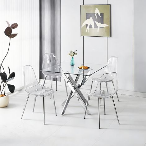 Esszimmer-Set für 5 Personen: 1 Tisch + 4 Stühle, modernes Design aus Massivholz und MDF, Standardmaße, einfach zusammenzubauen, ideal für Wohnung und kleine Küche