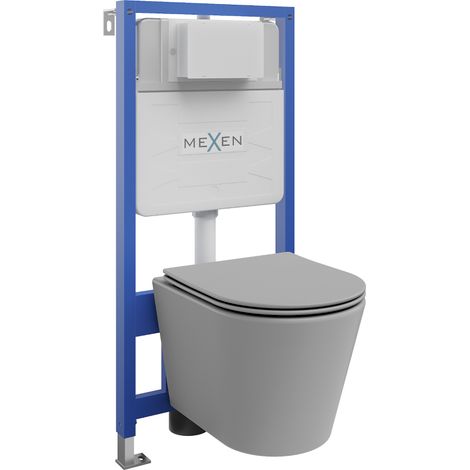 Ensemble WC encastré Mexen cadre Fenix Slim avec cuvette WC Rico et abattant à descente lente, gris clair mat - 61030724061 (1/3)